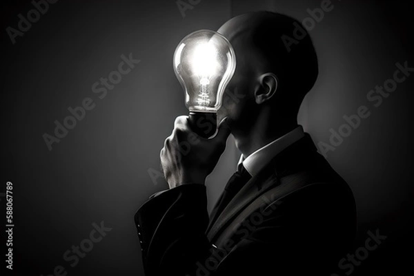 Fototapeta Man with light bulb having ideas