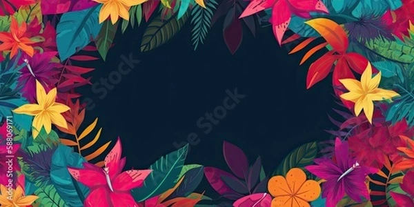 Fototapeta Colorful Tropical floral background Generative AI art
