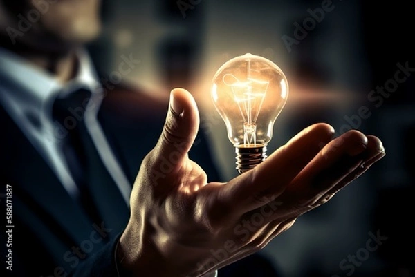 Fototapeta Man with light bulb having ideas