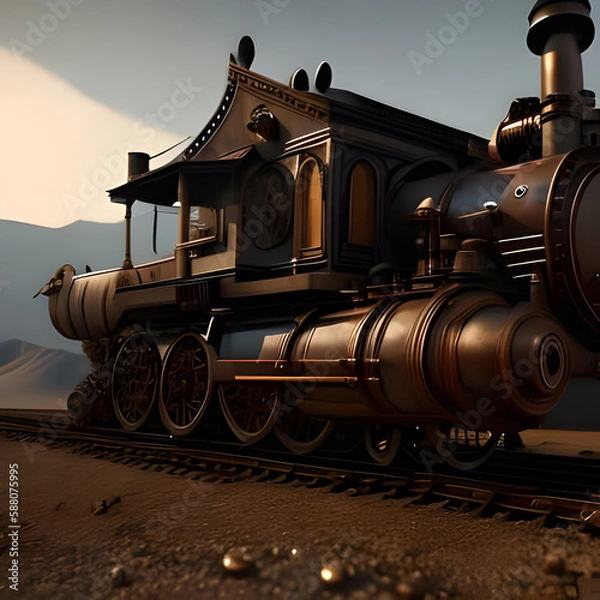 Fototapeta old locomotive in the countryside created with Generative AI technology