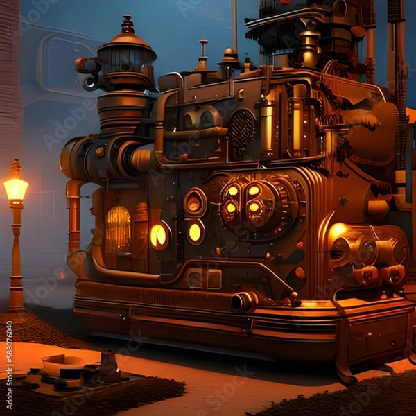 Fototapeta steam locomotive created with Generative AI technology