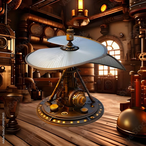 Fototapeta steampunk helicoper created with Generative AI technology