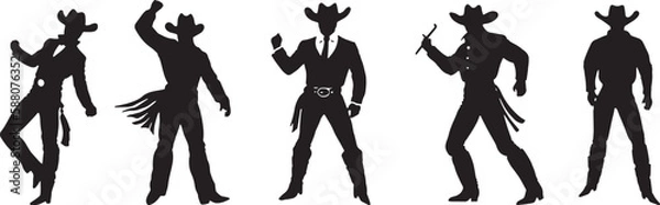 Obraz Silhouette of cowboys dancing at the country music festival. Vector design for dance competition