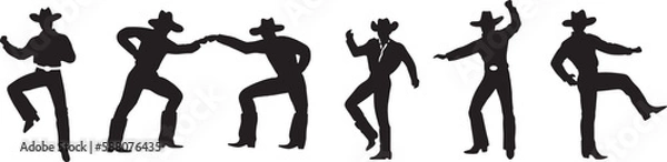 Obraz Silhouette of cowboys dancing at the country music festival. Vector design for dance competition