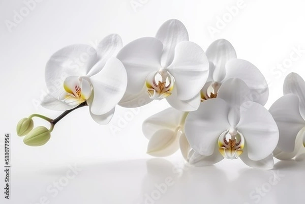 Obraz białe kwiaty orchidei na białym tle Generatywna sztuczna inteligencja