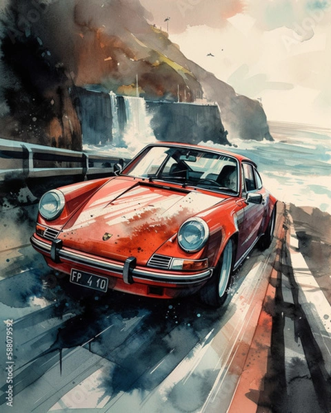 Obraz Watercolor Iconic Racing Car Illustration created by Generative Ai