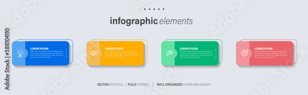 Fototapeta Four text box infographic elements. Business template for presentation. Vector concept with 4 options or steps.

