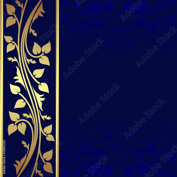 Obraz Luxury dark blue Background with golden border.