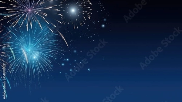 Fototapeta A blue banner with fireworks for Guy Fawkes Day. With empty space for text. Generative ai.