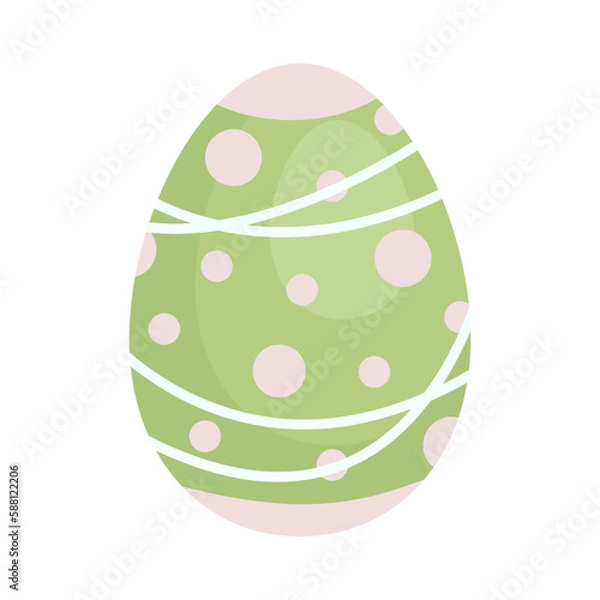 Fototapeta Green decorated Easter egg. One egg is drawn in a cute cartoon style and colored for the Easter holiday to be a gift. Hand drawn vector illustration for use in your design, icon, logo, sticker, web