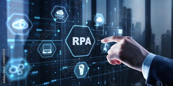 Fototapeta RPA Robotic Process Automation system. Artificial intelligence concept