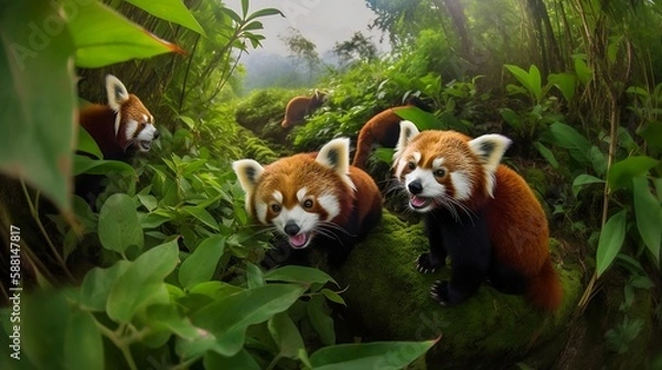 Obraz Family of Red Pandas in the Jungle