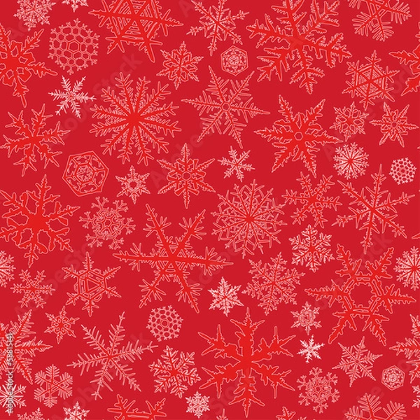 Fototapeta Seamless  pattern from snowflakes on red background.