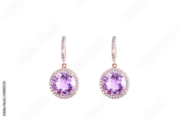 Obraz Golden earings with amethysts