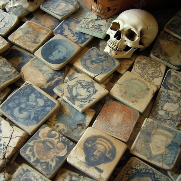 Fototapeta skull and bones tiles