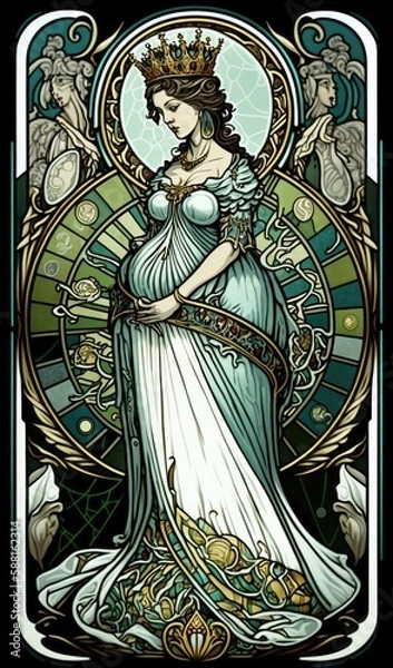 Fototapeta The Empress Tarot Card, Generative AI Tarot Card Depicting a Regal Pregnant Queen