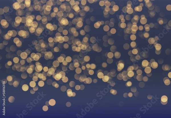 Fototapeta Blurred bokeh light on dark blue background. Christmas and New Year holidays template. Abstract glitter defocused blinking stars and sparks. Vector EPS 10