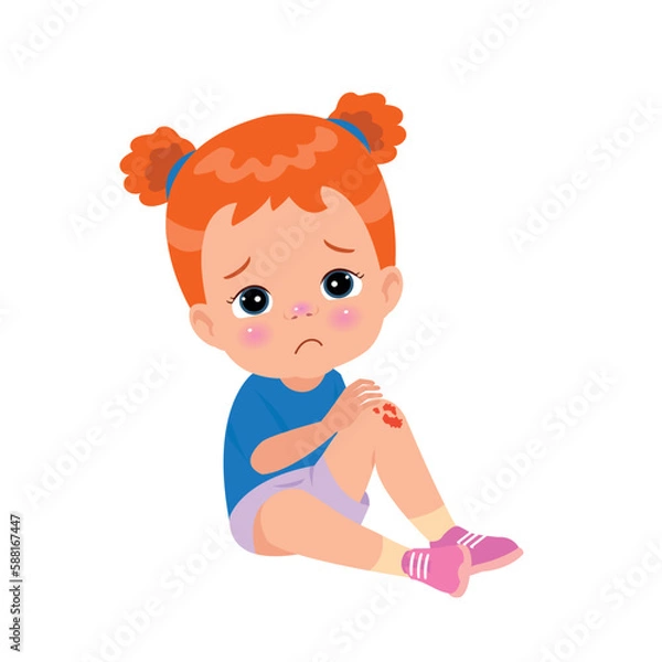 Fototapeta sad knee bleeding boy falling down