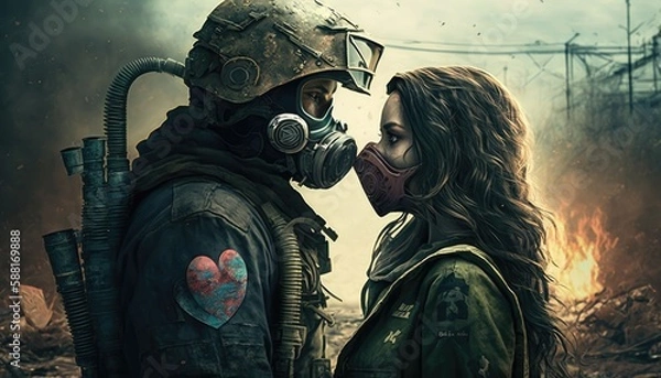 Obraz A romantic couple after the Apocalypse 