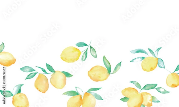 Fototapeta 水彩画。夏の水彩タッチレモンベクターイラスト。夏のレモン装飾フレーム。Watercolor. Summer watercolor lemon vector illustration. Summer lemon decoration frame.