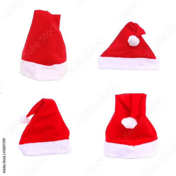 Fototapeta Set of red Santa Claus hats isolated on white background