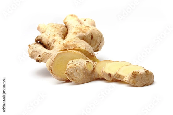 Fototapeta Fresh ginger on white background