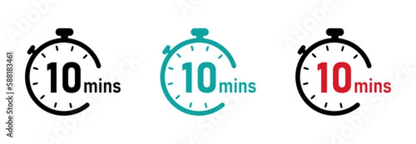 Fototapeta 10 minutes timer, stopwatch or countdown vector icons
