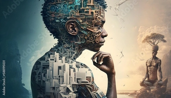 Obraz AI imagining himself. Generative AI.