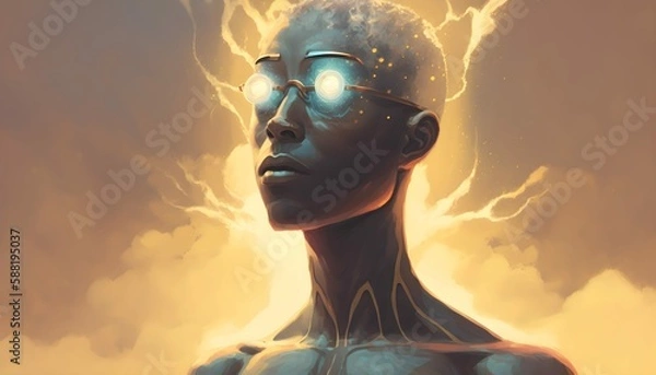 Obraz AI imagining himself. Generative AI.