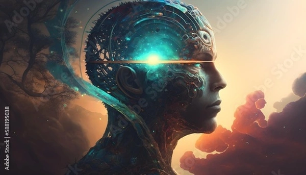 Fototapeta AI imagining himself. Generative AI.