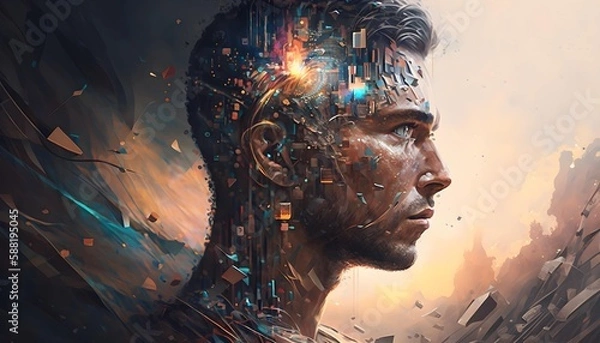Fototapeta AI imagining himself. Generative AI.