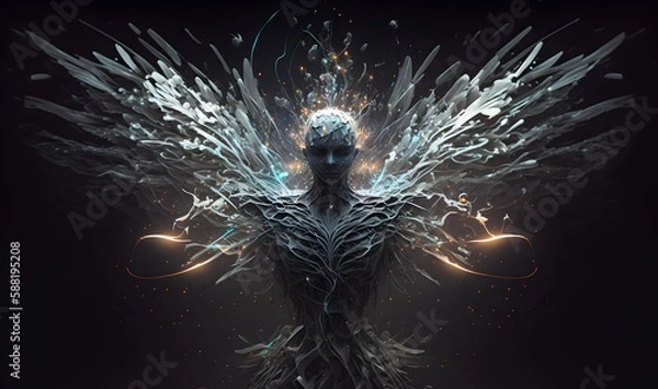 Obraz AI robots that become one with the galaxy. Generative AI.