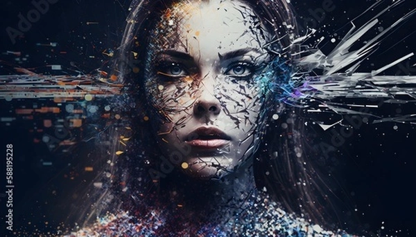 Fototapeta AI robots that become one with the galaxy. Generative AI.