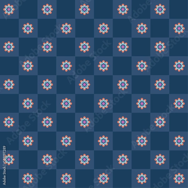 Fototapeta Dark blue with a colorful checkboard abstract pattern