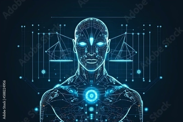 Fototapeta AI graphic Overlay, glowing blue icon