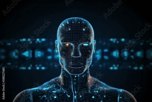 Fototapeta AI graphic Overlay, glowing blue icon