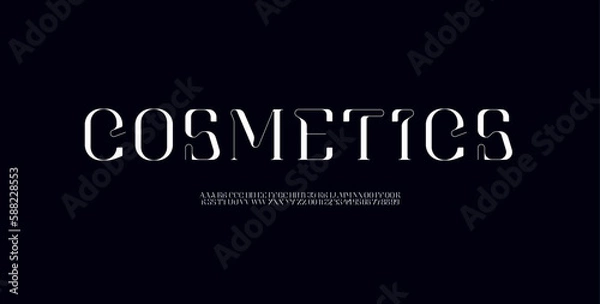 Fototapeta Beautiful elegant alphabet serif font, classic lettering perfect for logotypes, invitations, or design, set including two sets of differently letters and numbers, vector illustration 10EPS