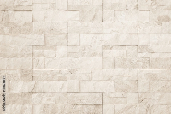 Fototapeta Cream and white brick wall texture background. Brickwork and stonework flooring interior rock old pattern design	
