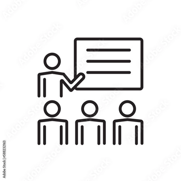 Obraz Training Teamwork and Management icon with black outline style. seminar, conference, communication, education, presentation, teaching, meeting. Vector illustration