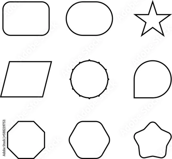 Fototapeta Empty geometric banners. Abstract bold shapes, minimalistic message balloon template. Vector various multicolored forms isolated on white. Funny different figures collection.