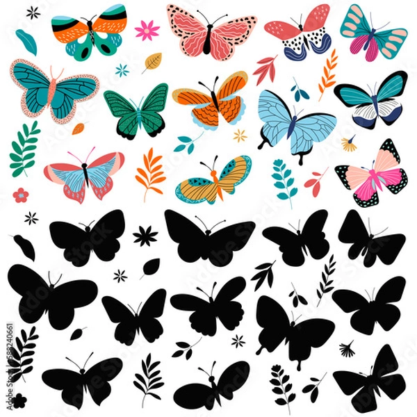 Fototapeta set of butterflies in flat style isolated vector, collection