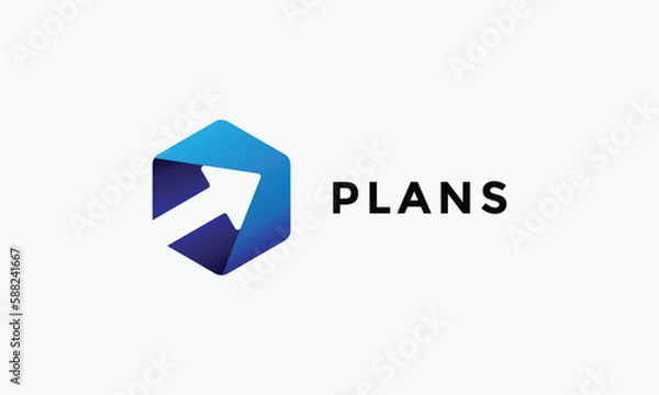 Fototapeta Hexagon arrow logo vector minimalist design round up concept