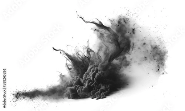 Obraz Black smoke explosion on empty transparent background. Isolated abstract brush. Generative ai