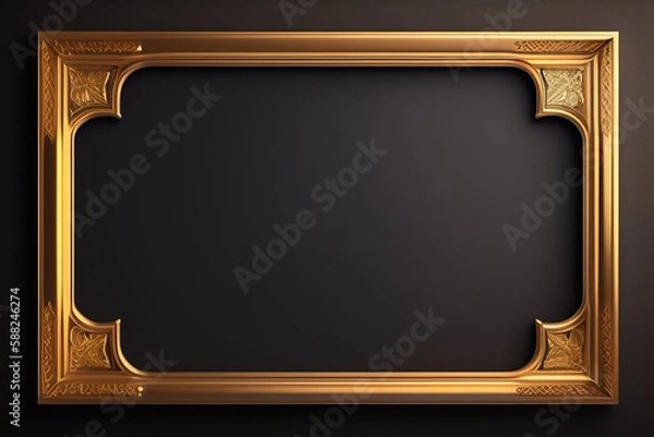 Fototapeta the gold frame on a black background. Generative Ai