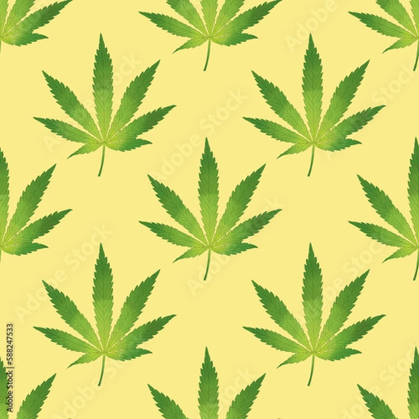 Fototapeta Cannabis leaf. Weed. Marijuana plant. Sativa. Hemp. Digitally hand drawn illustration. Art. Graphic design element. Endless repeatable pattern. Seamless texture. 
