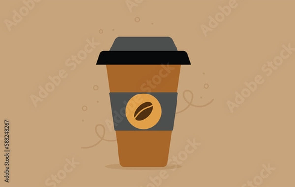 Fototapeta Coffee cup vector illustration isolated on background. Plastic coffee cup with hot coffee in flat style.