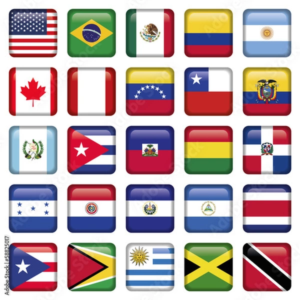 Obraz American Flags squared Icons
