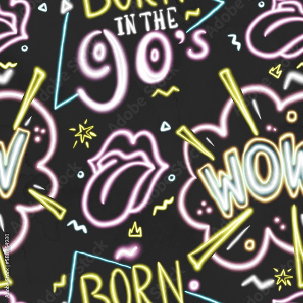 Obraz Born In The 90's Pattern Background Hand Drawn Illustration