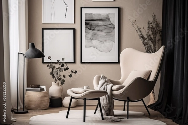 Fototapeta Stylish Scandinavian Living Room with Modern Design Elements, Generative AI