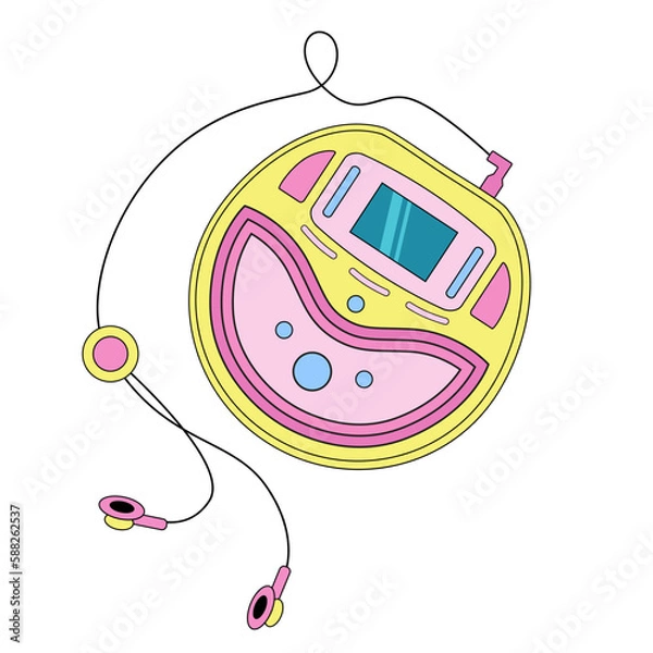 Fototapeta Retro music player with headphones, Y2K collection object, sticker, portable music system.